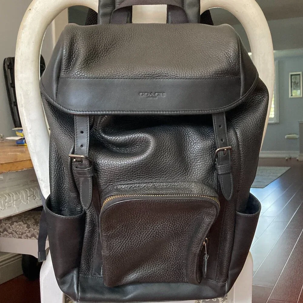 Coach Black Leather Men's Backpack - Picture 1 of 15